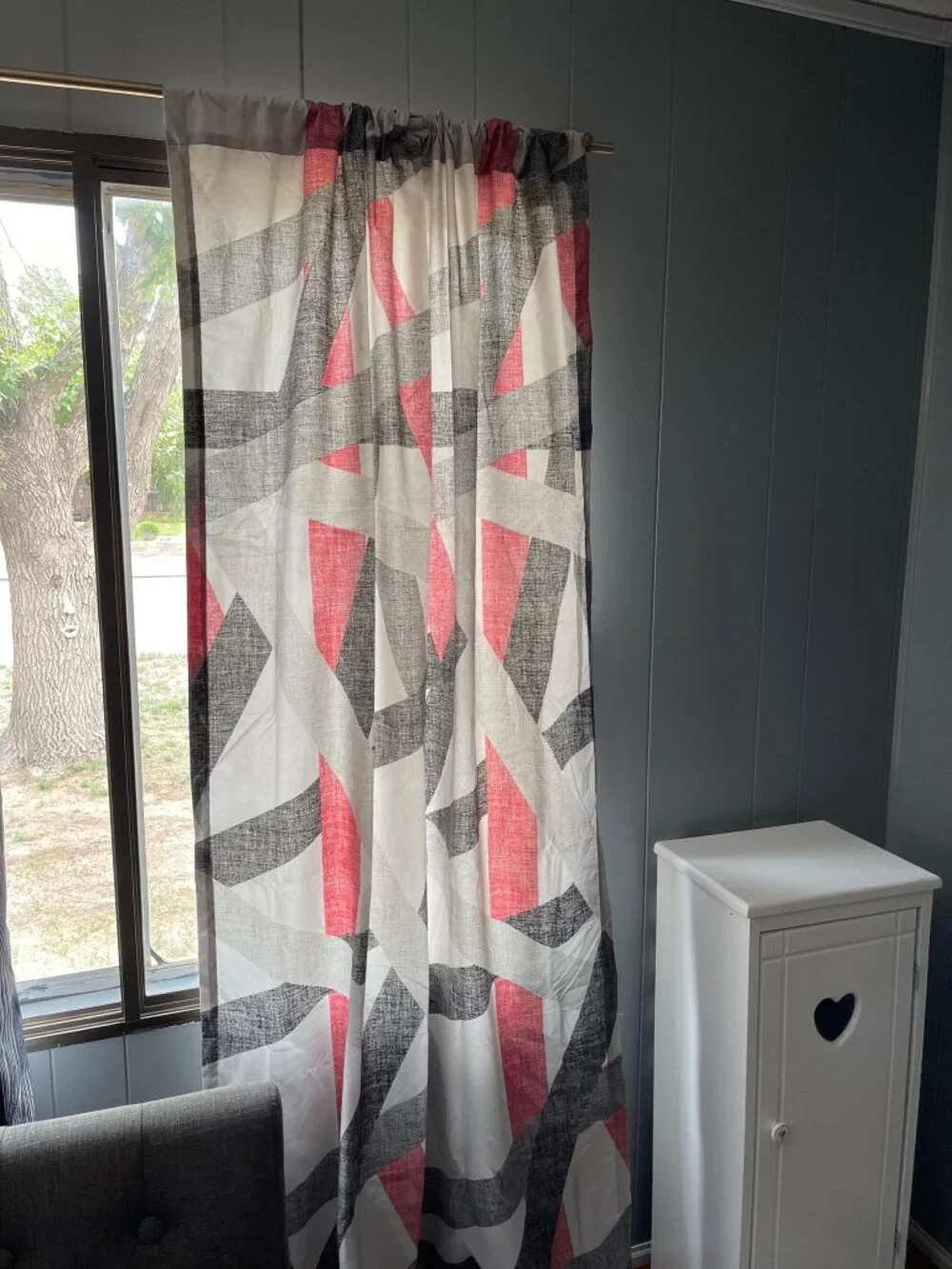 Set of 6 Alcove Abstract Geometric Coral Gray Short Window Curtain Panels 42x60